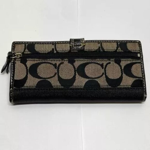 Coach Vintage Signature Snap Front Wallet Black Gray Canvas Leather Cardholder - Picture 2 of 15